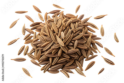 Pile of cumin seeds isolated on transparent background