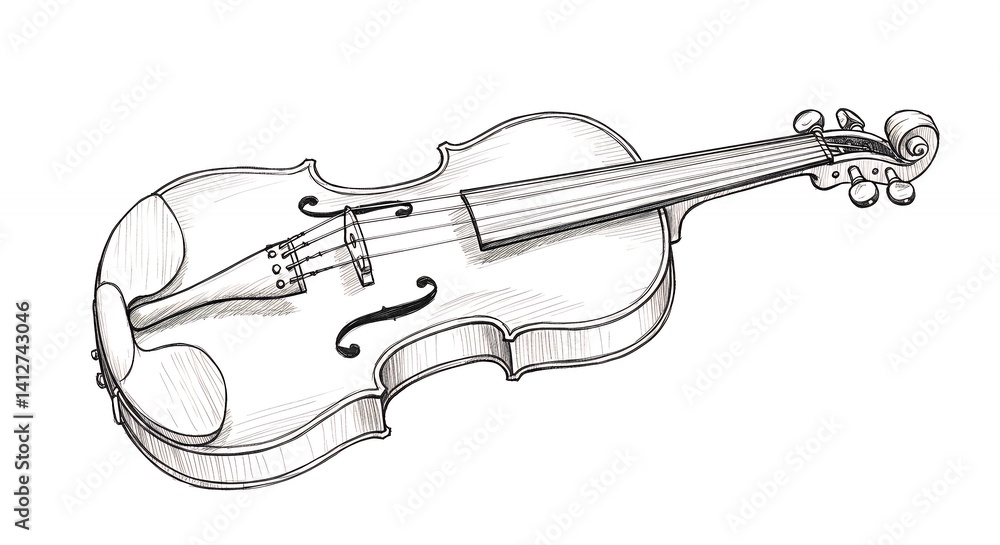 Obraz premium Detailed drawing of a violin instrument