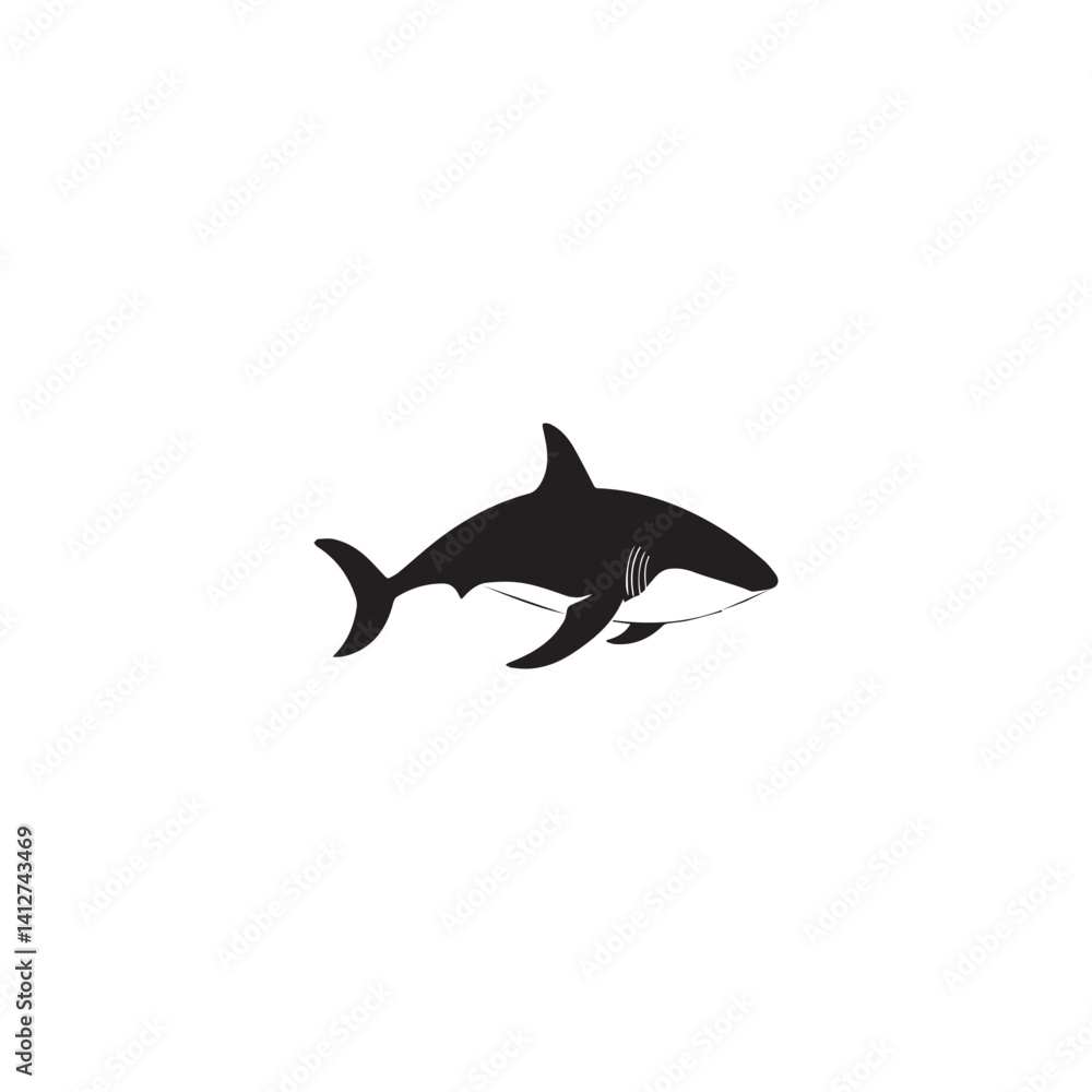 Fototapeta premium image of a shark from the side, logo, black and white, graphics, vector