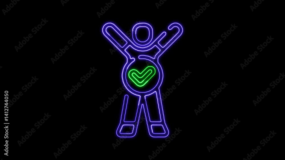 neon check mark with man icon animation in black background.. Glowing Neon man ok Icon Symbol neon check mark with man icon animation in black background.. Glowing Neon man ok Icon Symbol