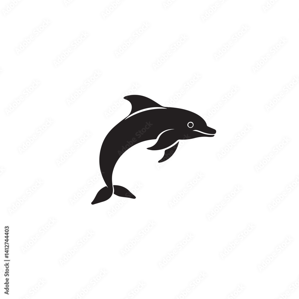 Naklejka premium image of a dolphin, logo, black and white, graphics, vector 