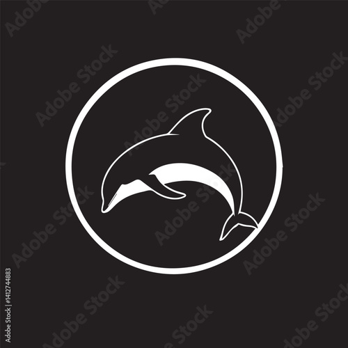 image of a dolphin, logo, black and white, graphics, vector
