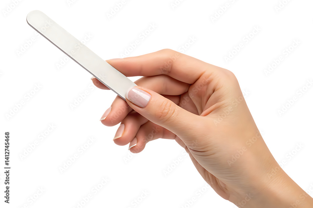 Woman's hand holding a nail file for manicure and nail care on transparent background Woman's hand holding a nail file for manicure and nail care on transparent background