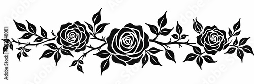 Wallpaper Mural Floral Rose Border with Leaves and Stem in Black and White Torontodigital.ca