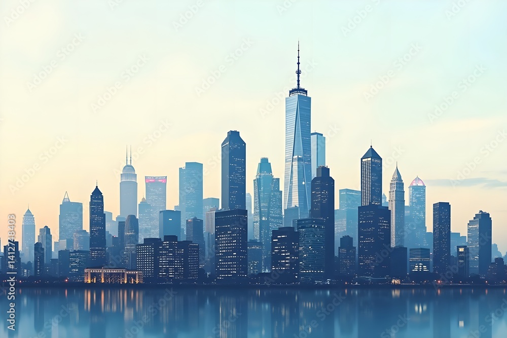 Fototapeta premium Iconic Metropolis Skyline with Blank Space for Text Placement