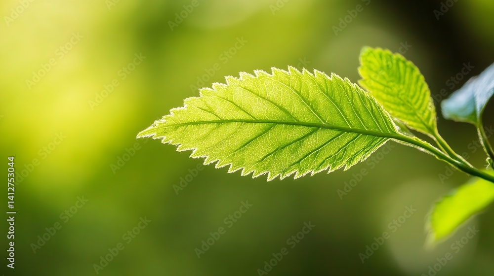 Close up of vibrant green leaf showcasing veins and natural beauty in soft blurred background : Generative AI Close up of vibrant green leaf showcasing veins and natural beauty in soft blurred background : Generative AI
