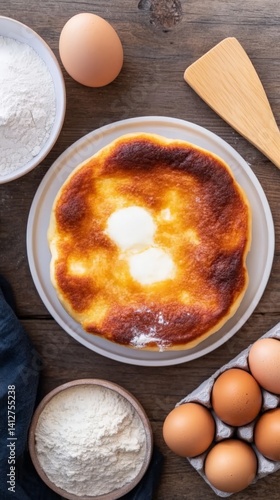 Wallpaper Mural Baked cottage cheese pie with crispy crust on rustic plate, pie top perfectly browned, pie texture fluffy inside, pie ideal for cozy homemade moments. Torontodigital.ca
