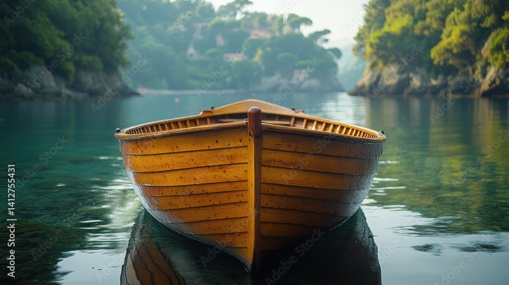 Wooden rowboat calm water serenity travel
