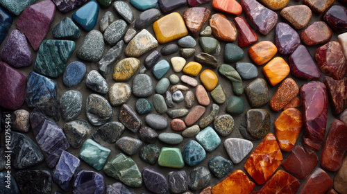 Obraz na płótnie Set of healing chakra mineral stones for crystal healing. Natural Colourful stones for cleansing environment from negative energy, adding positive vibes. Spriritual practices flat lay w salonie