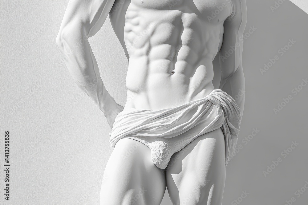 Naklejka premium men's body perfectly sculpted abs and a subtle V-line , perfect shape, high detail, in style of fashion magazine cover , in shape, healthy lifestyle ,firm body