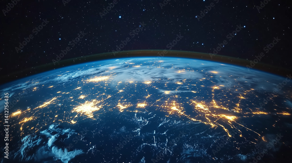 Obraz premium 宇宙空間に浮かぶネットワークでつながるデジタル地球