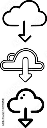 Black and white cloud icon vector for web download button, a shiny 3d cloud computing concept illustration for internet data upload and save symbol