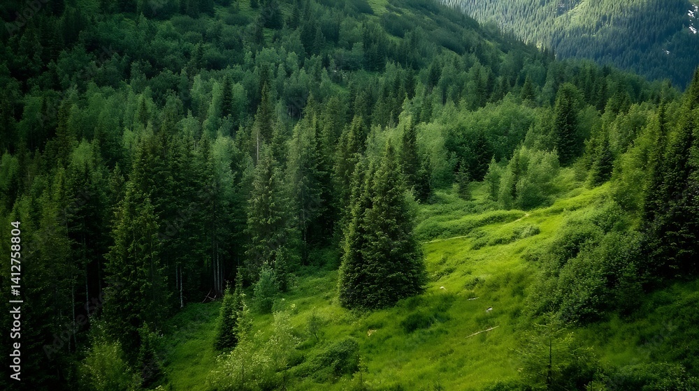 Lush Green Forest Landscape with Dense Trees and Rolling Hills Under Natural Light : Generative AI Lush Green Forest Landscape with Dense Trees and Rolling Hills Under Natural Light : Generative AI