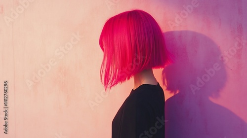 Vibrant pink hair and minimalist style, A contemporary beauty portrait