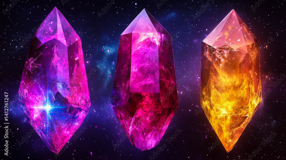 Set of magic healing chakra mineral stones for crystal healing. Natural Colourful stones for cleansing environment from negative energy. Spriritual practices background