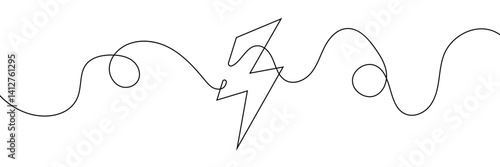Lightning Bolt Continuous Line Art Illustration, Flash Illustration, continuous line electric icon. Single electric vector. Electric energy icon drawn one vector .Isolated white background