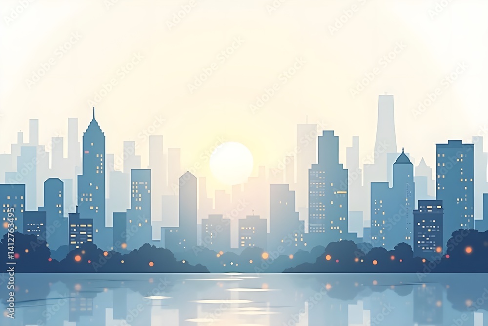 Fototapeta premium Flat Design Illustration of Urban Skyline with Room for Copy