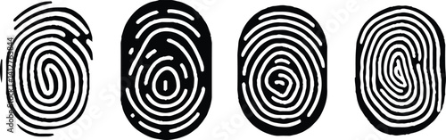 Collection of four black fingerprint. Vector illustration. eps10