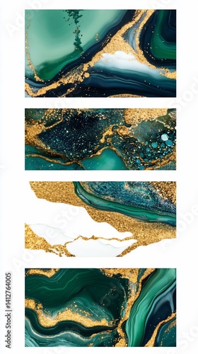 Emerald and Gold Abstract Art Collection, Luxurious Marble Inspired Designs