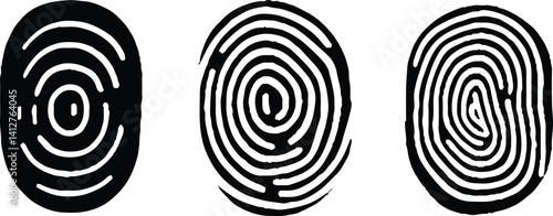Collection of three black fingerprint. Vector illustration.