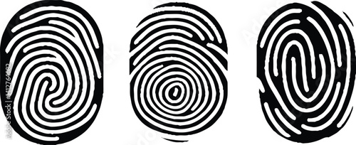 Collection of three black fingerprint. Vector illustration.