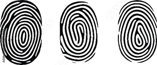Collection of three black fingerprint. Vector illustration.