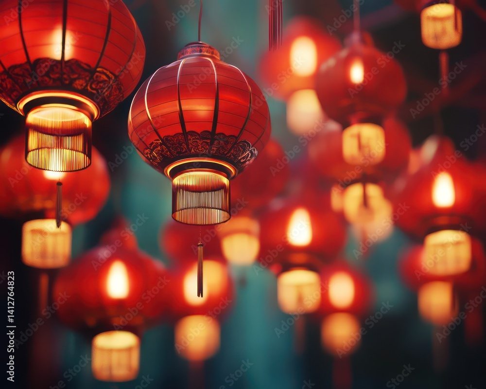 Obraz premium Red lanterns festive background