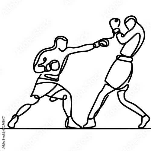Two boxers fighting in a single line vector drawing  