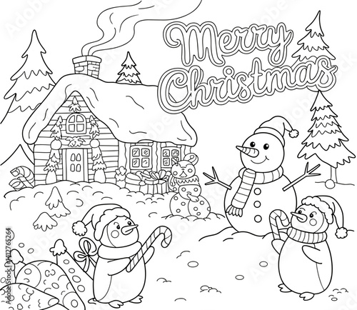 christmas, happy christmas, christmas coloring book, cute animal christmas coloring page, kids coloring, coloring page, coloring, cartoon, illustration, coloring book, vector, animal, drawing, sketch,