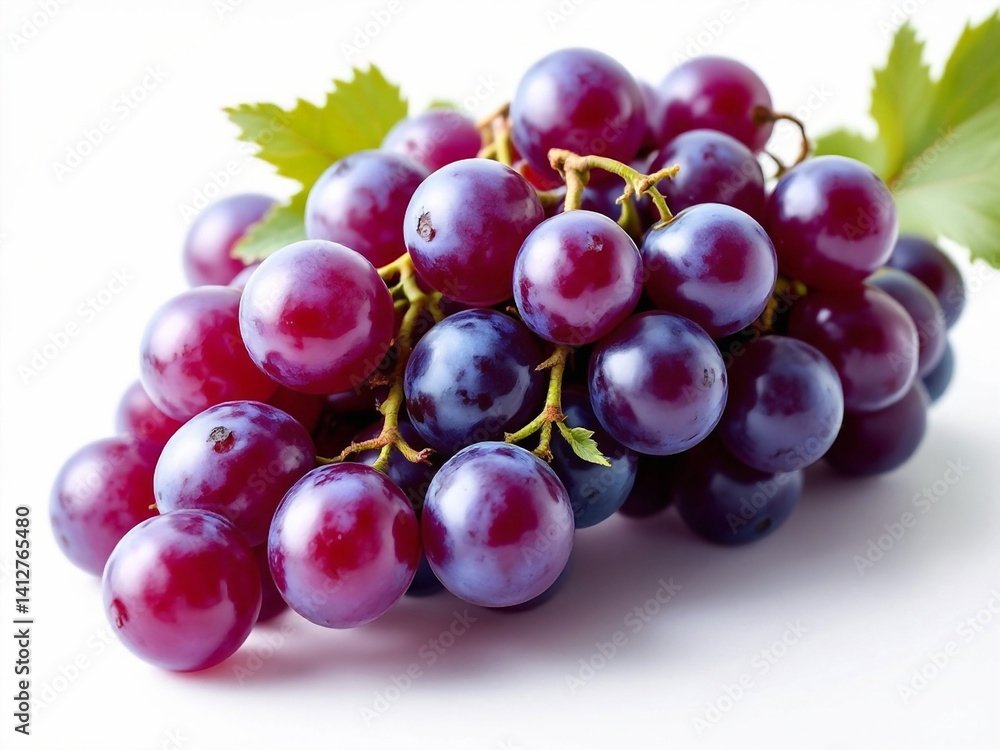 Juicy Red Grapes: Fresh Bunch with Vibrant Green Leaves Juicy Red Grapes: Fresh Bunch with Vibrant Green Leaves