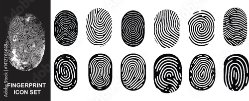 Set of fingerprint line vector icons. Fingerprint identification collection.