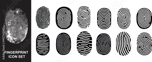 Set of fingerprint line vector icons. Fingerprint identification collection. Biometric data design.