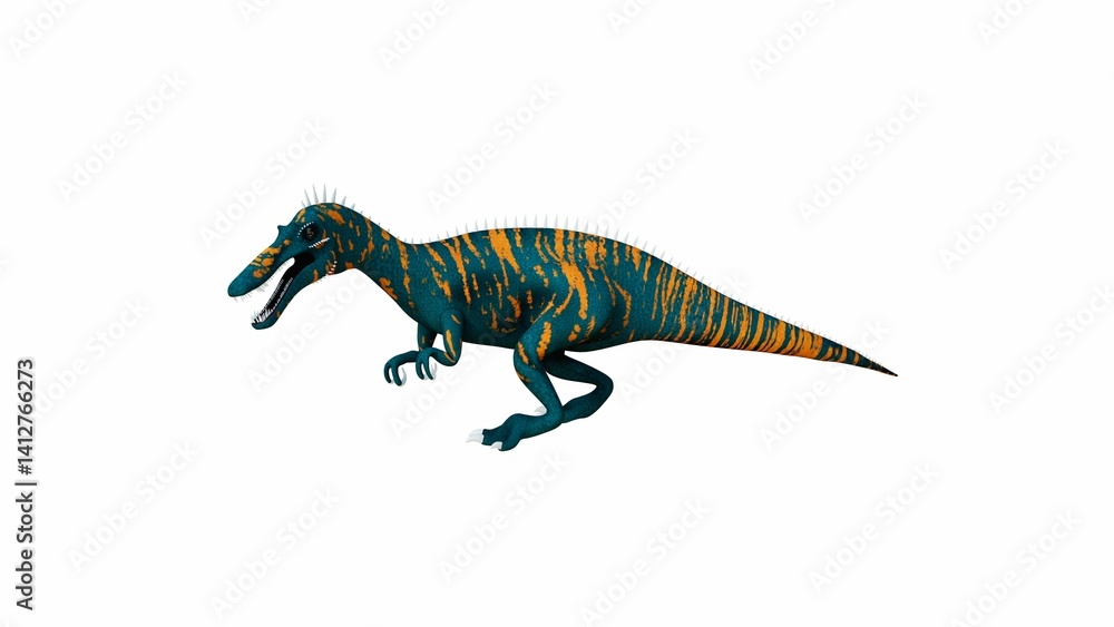 3D Illustration of a Strikingly Colored Theropod Dinosaur on White Background 3D Illustration of a Strikingly Colored Theropod Dinosaur on White Background