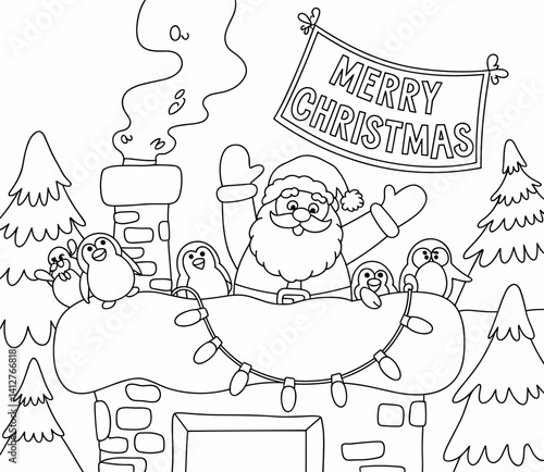 christmas, happy christmas, christmas coloring book, cute animal christmas coloring page, kids coloring, coloring page, coloring, cartoon, illustration, coloring book, vector, animal, drawing, sketch,