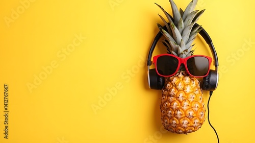 Pineapple with Sunglasses and Headphones - Tropical Beach Vibes