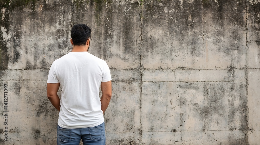 Portrait of a man standing against a textured concrete wall conveying thoughts of solitude and reflection : Generative AI Portrait of a man standing against a textured concrete wall conveying thoughts of solitude and reflection : Generative AI