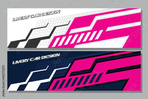Vector sports car body wrap decal in white and black background design decal car livery  in pink color EPS 10