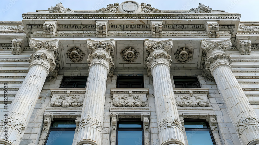 Fototapeta premium Ornate White Building Facade With Classic Columns