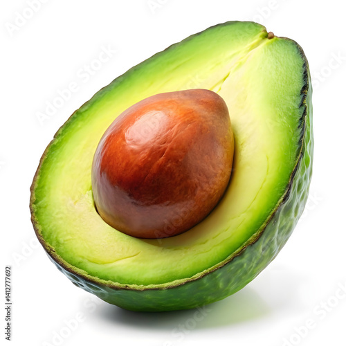 Ripe Avocado Half: Creamy Green Flesh with a Nutritious Pit