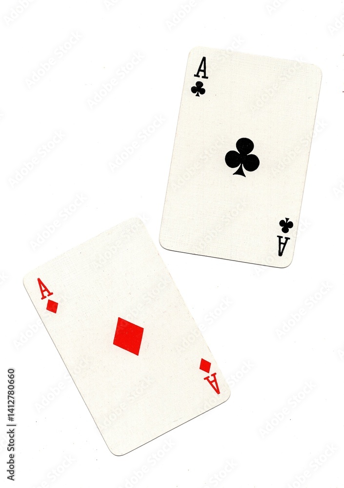 Obraz premium A pair of playing cards of the same value isolated on a white background.