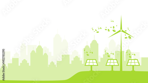 Sustainable energy green eco city environment flat design vector illustration good for web banner, ads banner, campaign banner, wallpaper, backdrop and green campaign