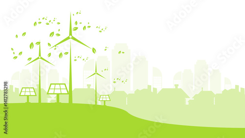 Sustainable energy green eco city environment flat design vector illustration good for web banner, ads banner, campaign banner, wallpaper, backdrop and green campaign