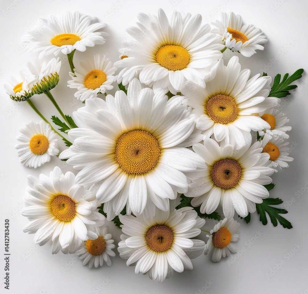 Obraz premium Beautiful White Daisies Bouquet Close Up Lovely Floral Arrangement for Spring Summer Design