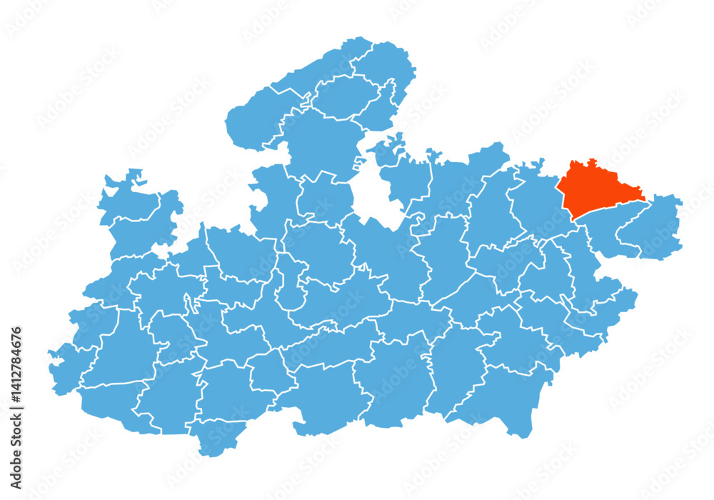Obraz premium Rewa District map highlighted in Madhya Pradesh state map