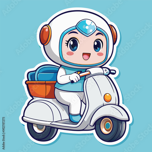 Cute astronaut girl on a scooter