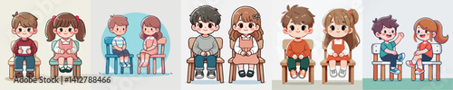 set vector kids sitting on chairs