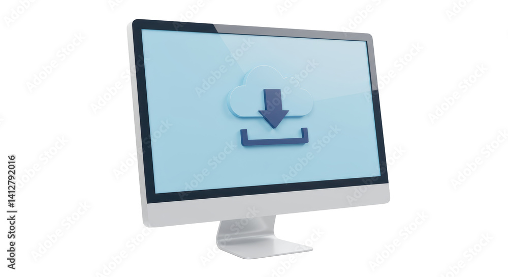 Isolated Computer Screen with Download Icon Isolated Computer Screen with Download Icon