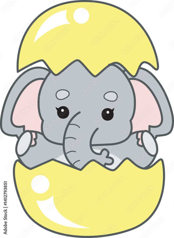 Obraz premium Cute Elephant vector icon. Funny baby Elephant animal series stock illustration. Life of fluffy Elephant designs.