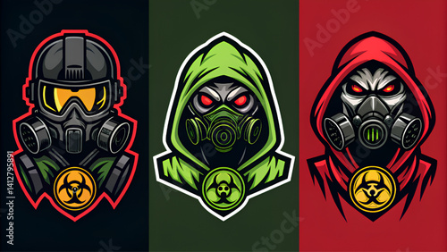 Gas Mask Mascot Logo Set – Toxic, Post-Apocalyptic, Cyberpunk, Esports Branding