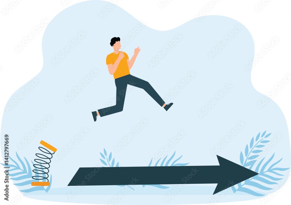 Businessman jumping from springboard, Back to top and growing bar graph, Stock market rise and highest point concept,
Businessman jumping from springboard, Back to top and growing bar graph, Stock market rise and highest point concept,